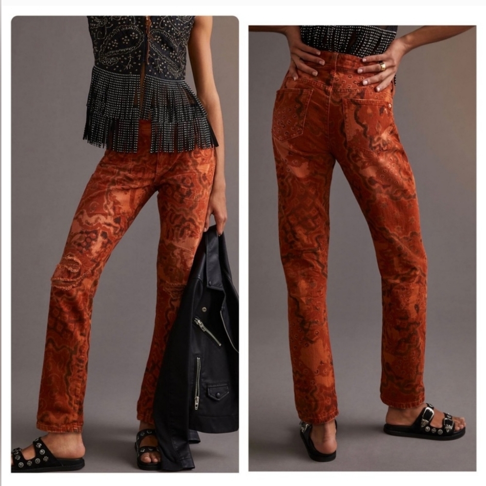 EUC Anthropologie Pilcro Slim Boyfriend Jeans Sz 26 Red/Orange, Distressed, Crop - Picture 1 of 16